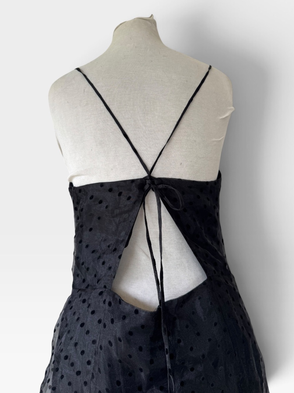 ModCloth Black Sheer Swiss Dot Witchy Maxi Black Dress XL Goth Criss Cross Back - Picture 6 of 9